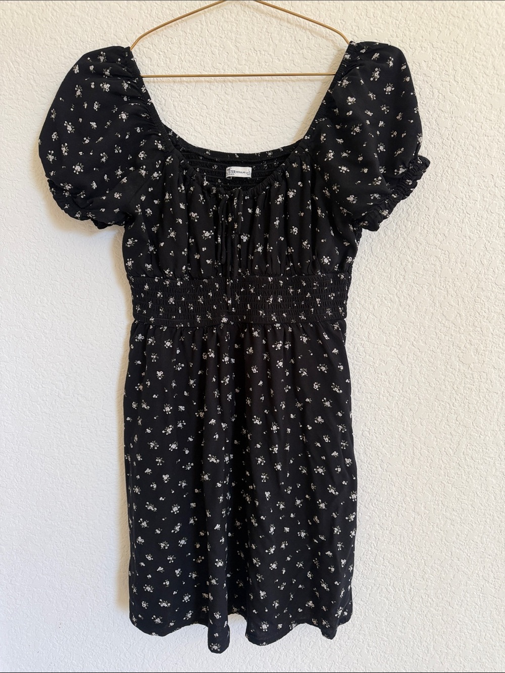 Hollister Black Floral Square Neck Mini Dress